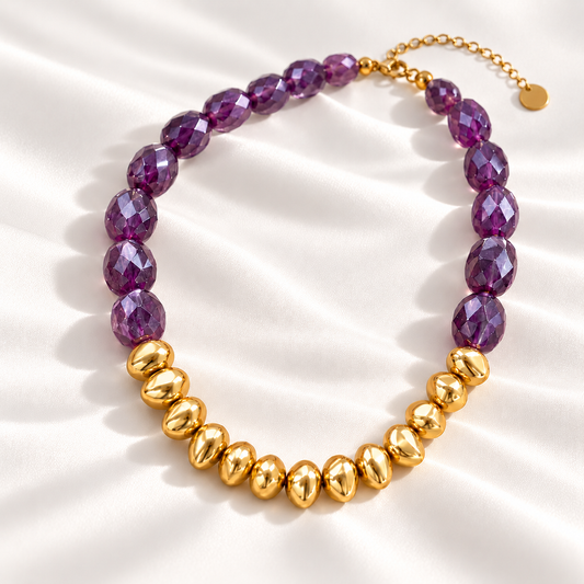 Collier Femme en Perles Violettes et Dorées – Collier Élégant & Tendance