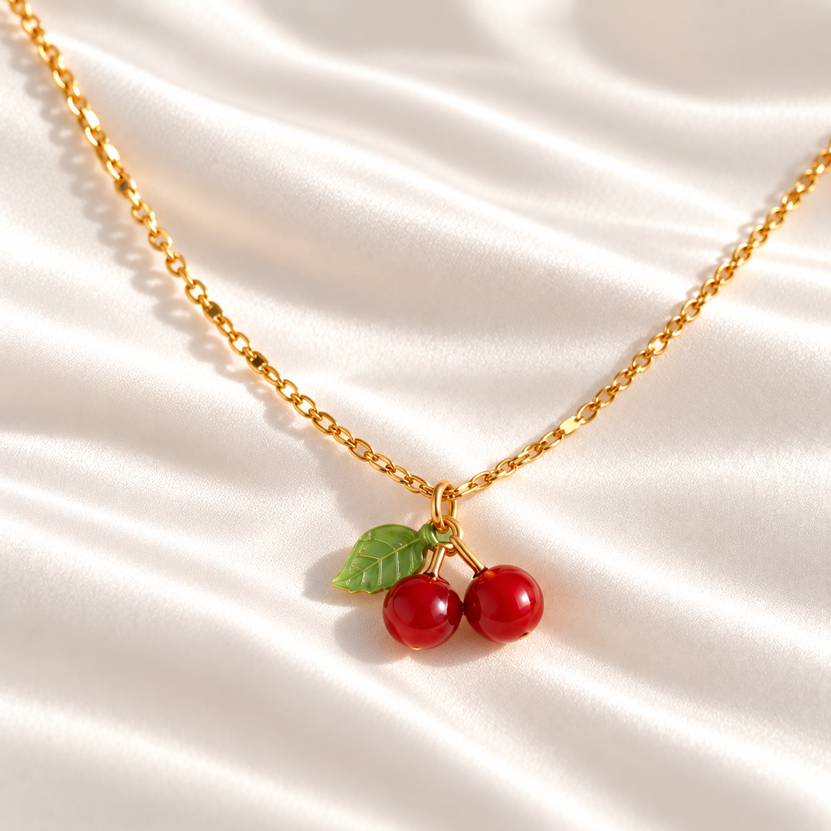 Collier Femme Cerises Dorées – Collier Tendance avec Pendentif Cerises